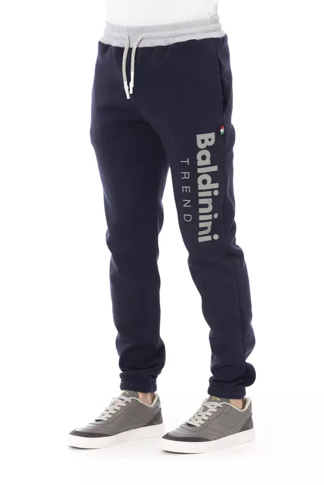 Driekleurige fleece sportbroek met inzetstuk in blauw