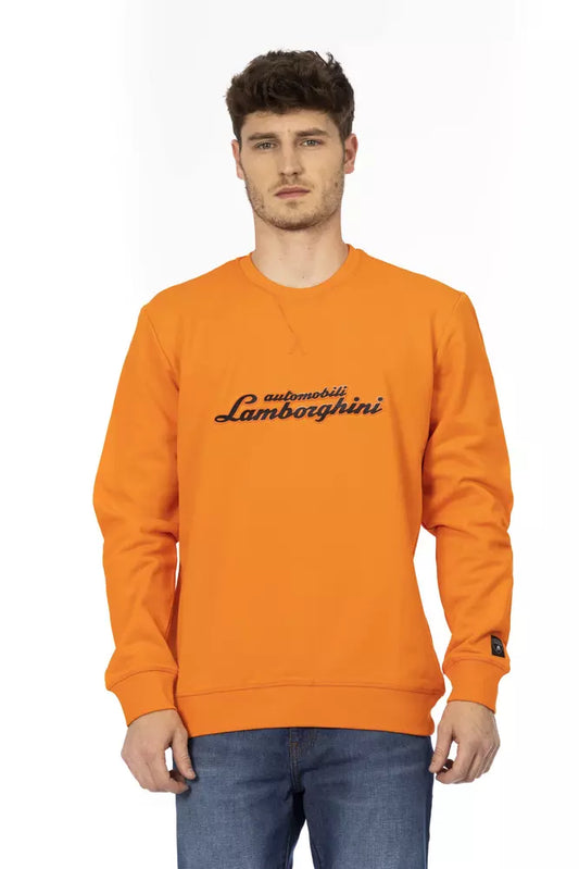 Strak oranje sweatshirt met ronde hals en logo op de mouw