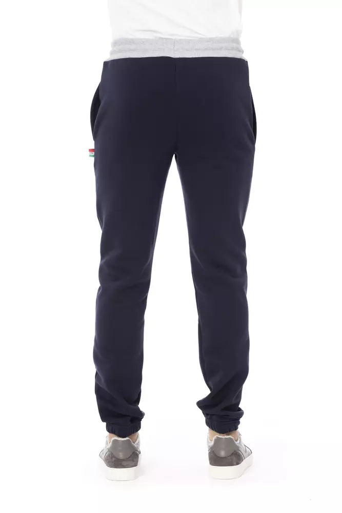 Driekleurige fleece sportbroek met inzetstuk in blauw