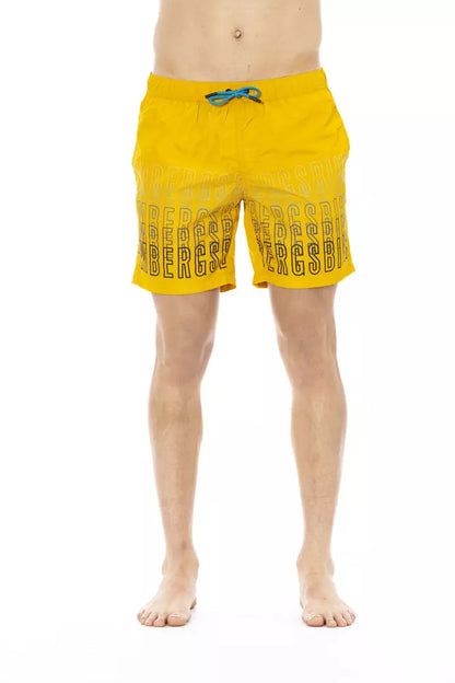 Yellow Polyester Men Swim Short