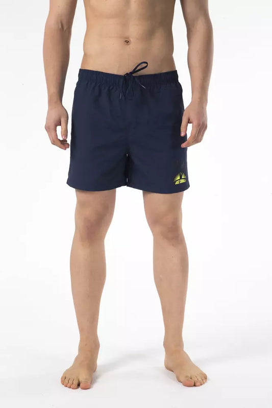 Blauwe strandshort met trekkoord en printdetail