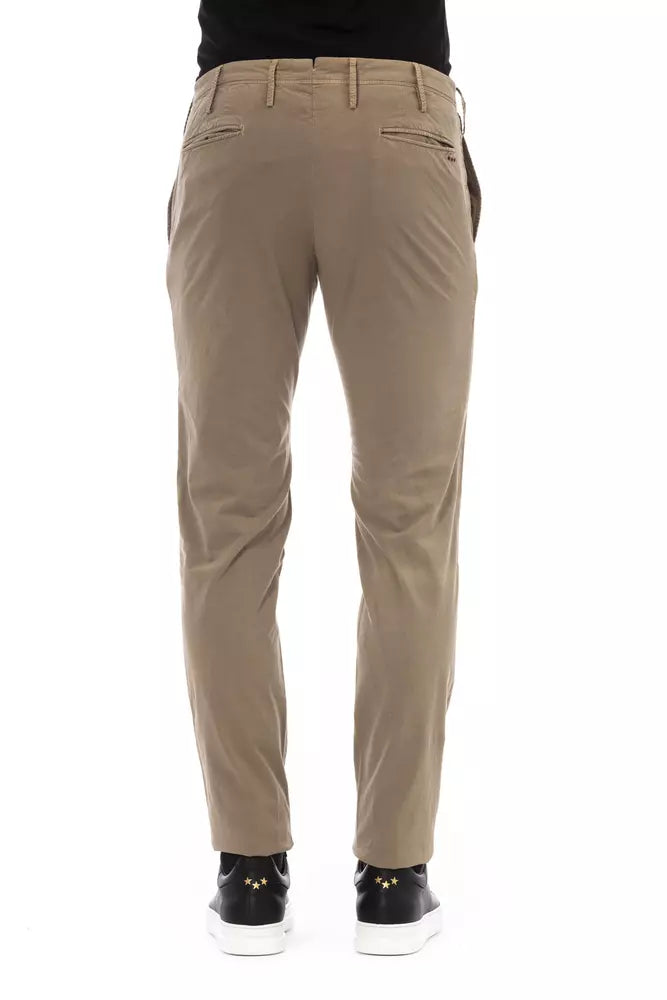 Beige Cotton Men Trouser