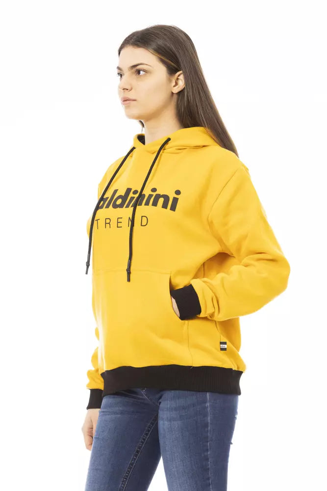 Elegante sudadera con capucha de felpa de algodón amarilla con maxibolsillo