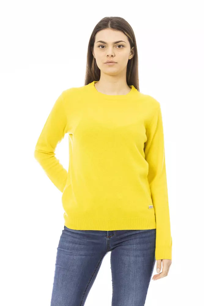 Jersey elegante de lana y cachemira con cuello redondo en amarillo