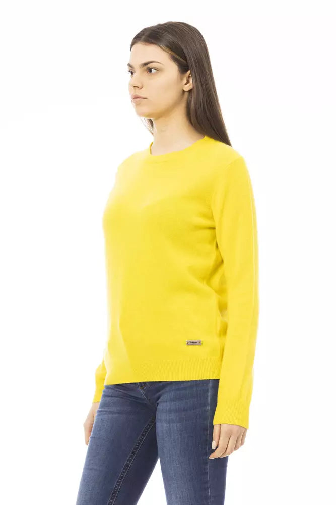 Jersey elegante de lana y cachemira con cuello redondo en amarillo