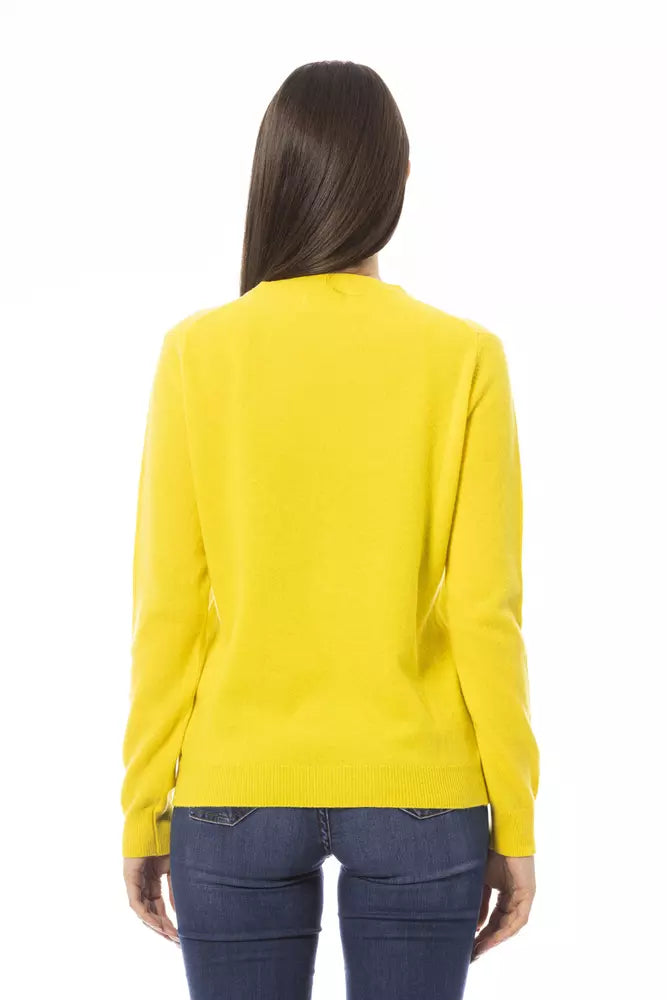 Jersey elegante de lana y cachemira con cuello redondo en amarillo