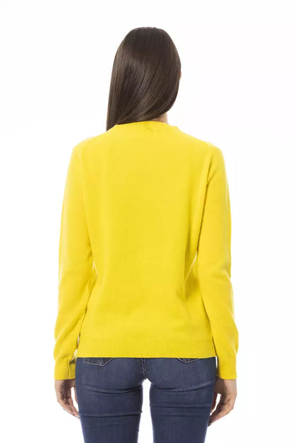 Jersey elegante de lana y cachemira con cuello redondo en amarillo