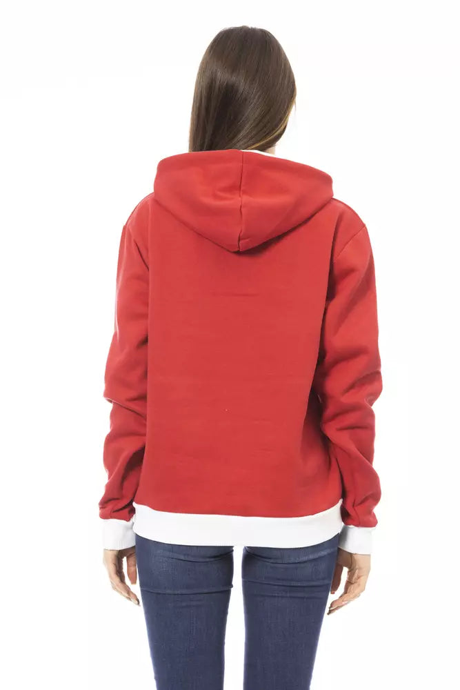 Sudadera con capucha de algodón roja elegante con logo frontal