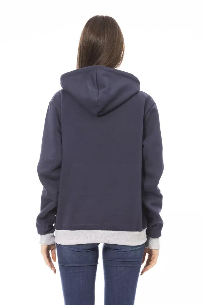 Chique blauwe katoenen hoodie met logo aan de voorkant