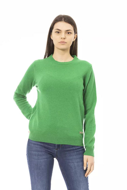 Elegante jersey de cuello redondo de lana y cachemira verde