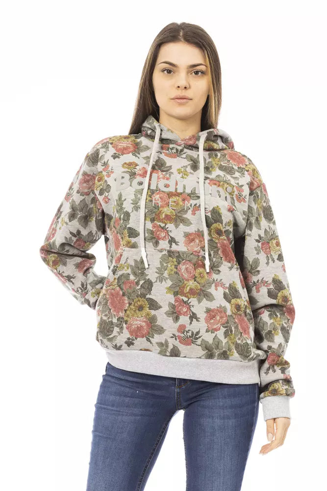 Sudadera con capucha gris elegante de manga larga con detalle de logotipo