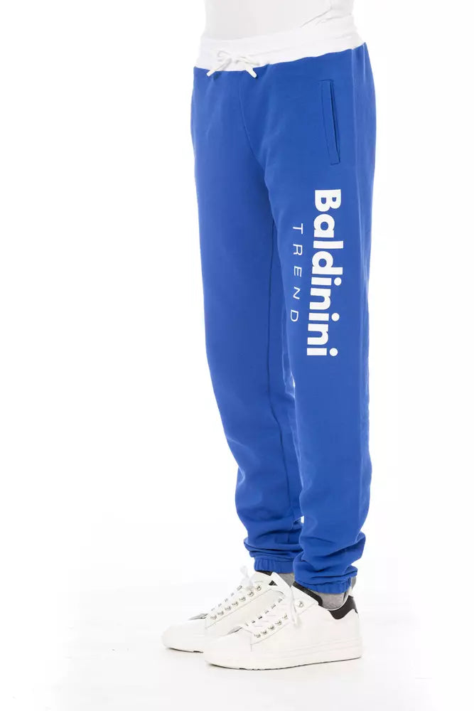 Chique blauwe katoenen sportbroek met vetersluiting