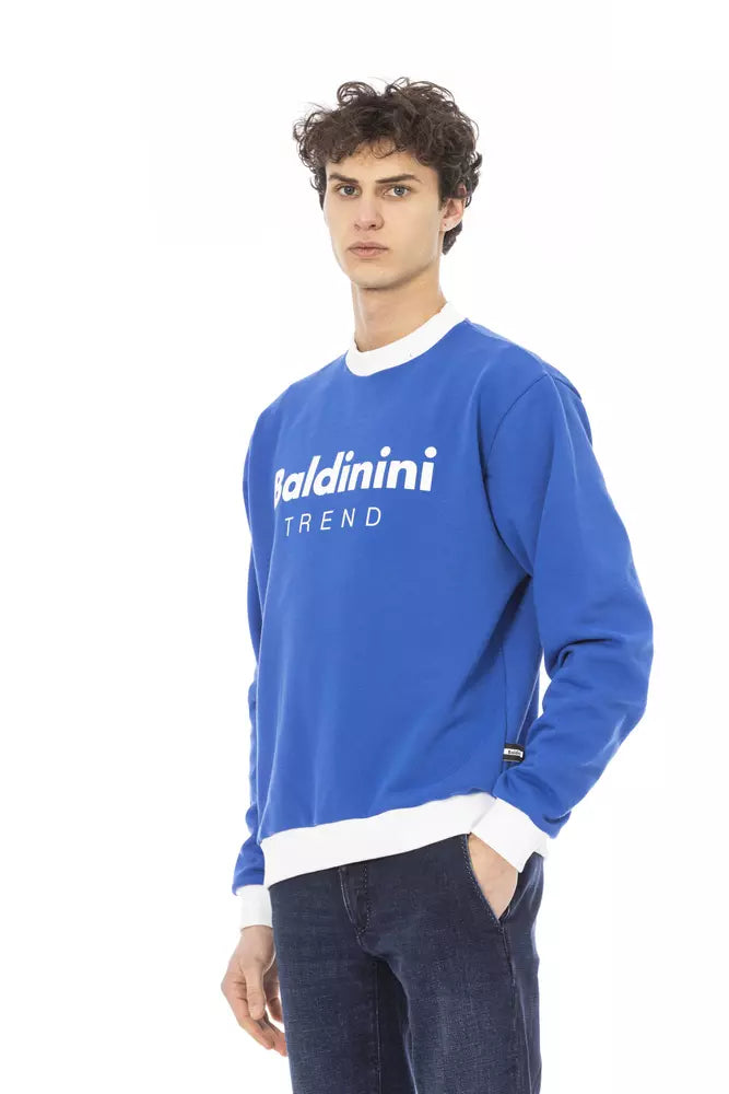 Elegante sudadera con capucha de polar de algodón azul con logo frontal