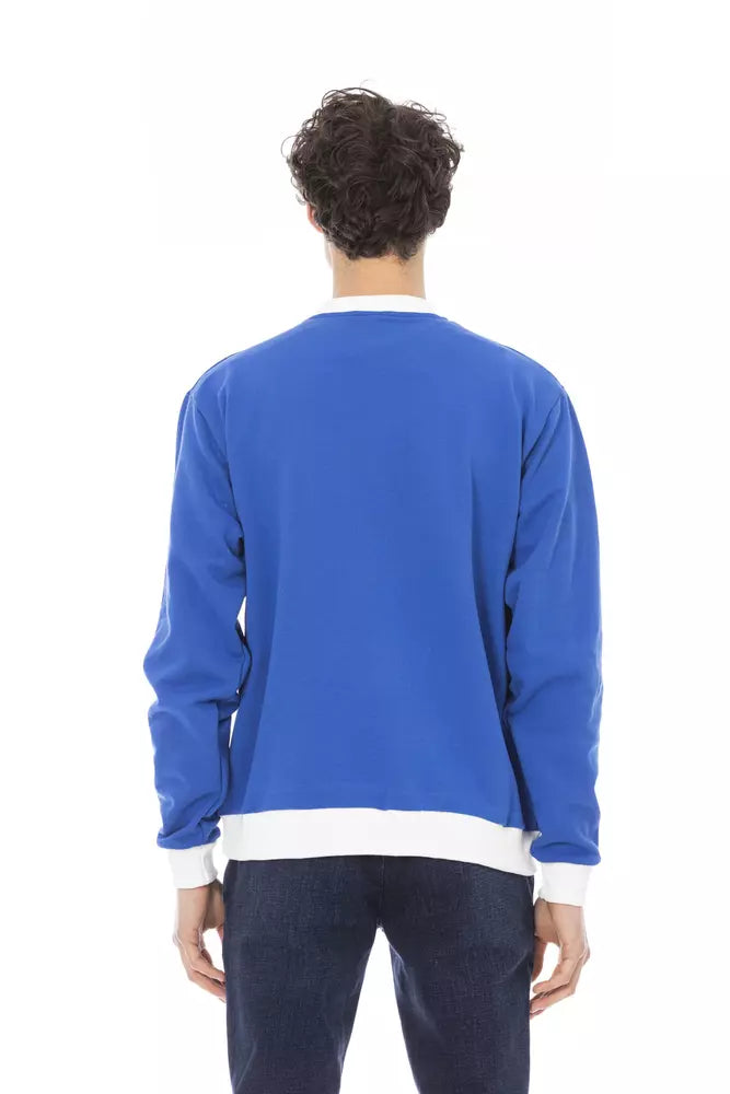 Strakke blauwe katoenfleece hoodie met logo aan de voorkant