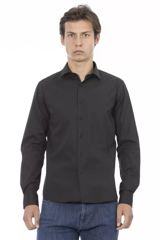 Camisa gris de corte slim con cuello italiano Elite