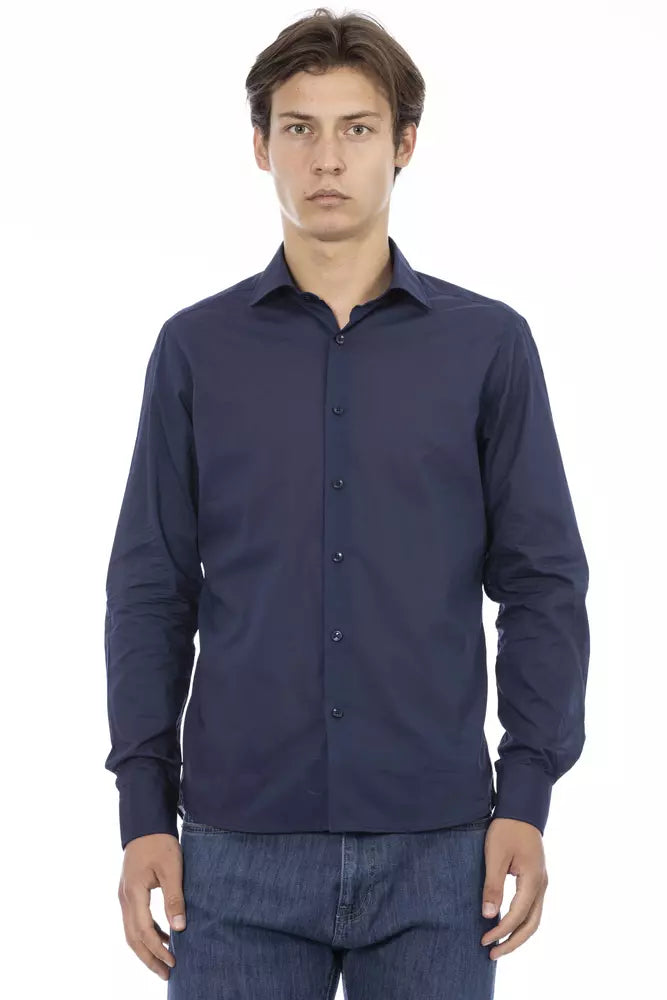 Elegant slim-fit blauw katoenen overhemd