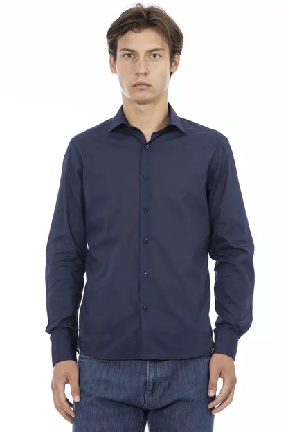 Camisa elegante de algodón azul slim fit