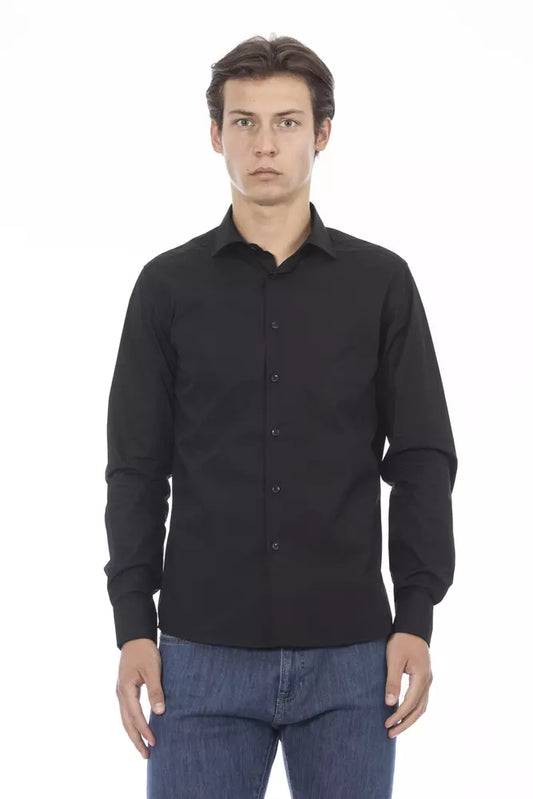 Camisa de algodón elegante negra de corte slim