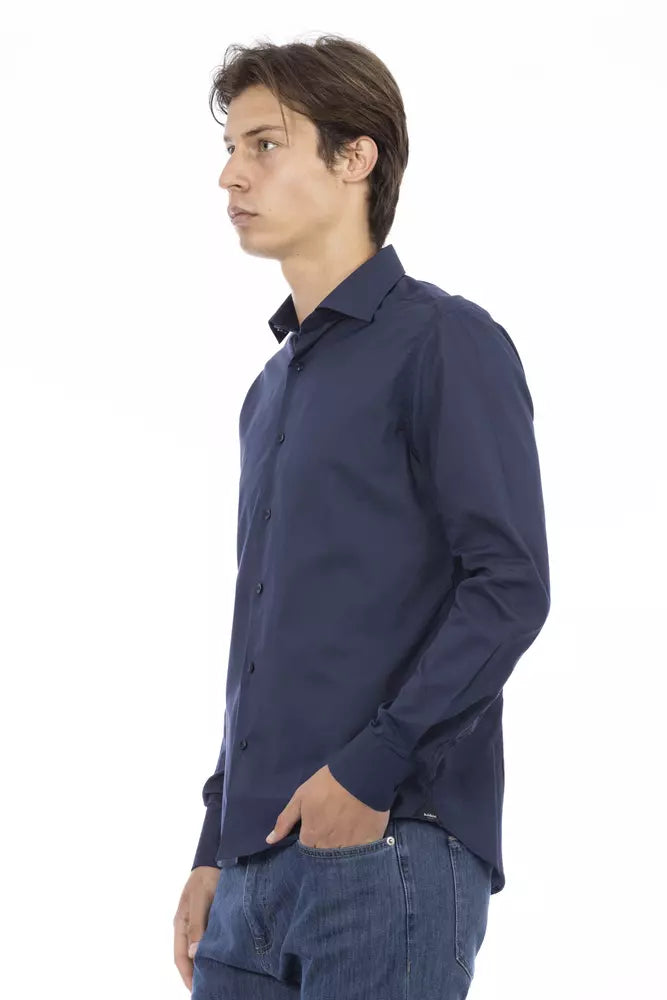 Camisa elegante de algodón azul slim fit