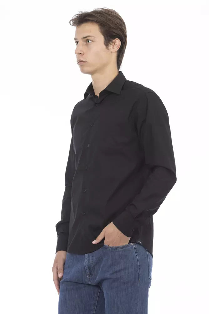 Camisa de algodón elegante negra de corte slim