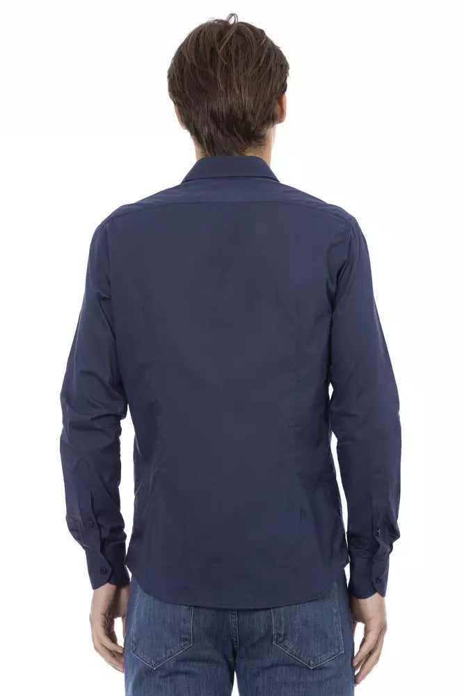 Camisa elegante de algodón azul slim fit