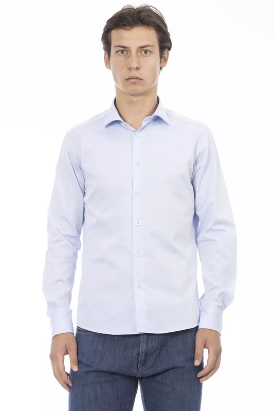 Camisa elegante de algodón azul claro Slim Fit