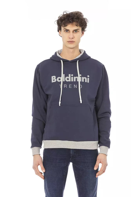 Chique blauwe katoenfleece hoodie met logo aan de voorkant