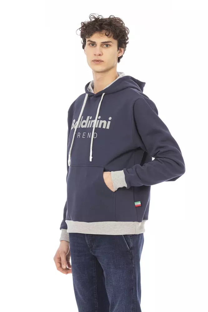 Blue Cotton Men Hoodie