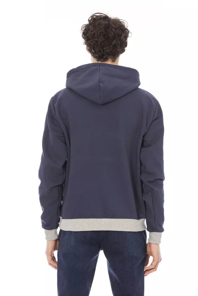 Sudadera con capucha de polar de algodón azul elegante con logo frontal