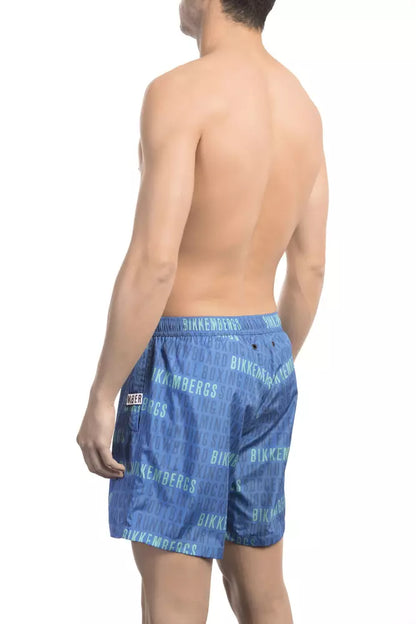 Blue Polyester Men Swim Short