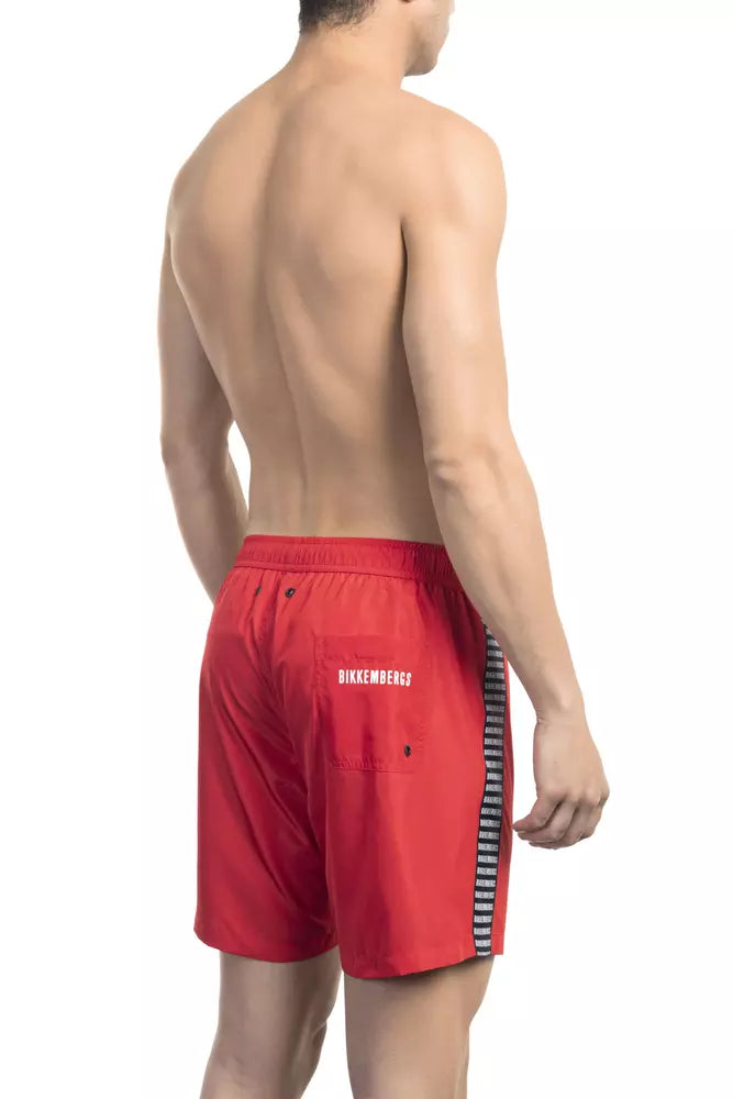 Red Polyester Men Swimwear