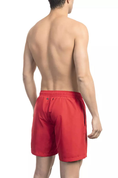 Red Polyester Men Swimwear