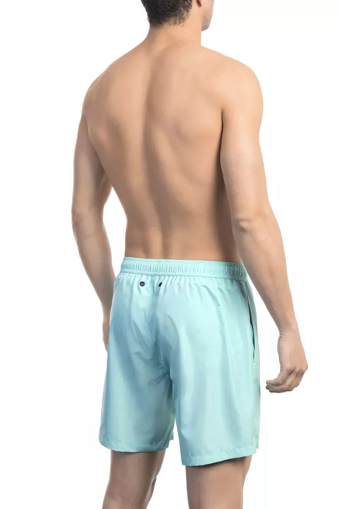 Light Blue Polyester Men Swim Short