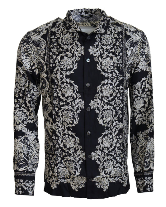 Camisa barroca floral satinada elegante