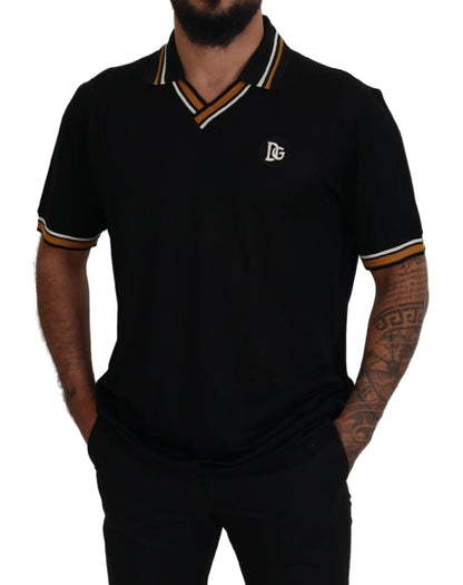 Elegant zwart zijden polo-T-shirt