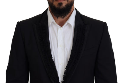 Elegante blazer de noche negro con forro de seda