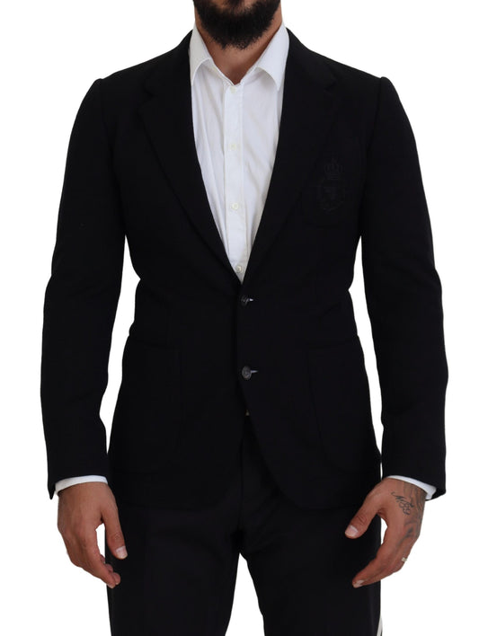 Elegante zwarte wollen blazer met enkele rij knopen