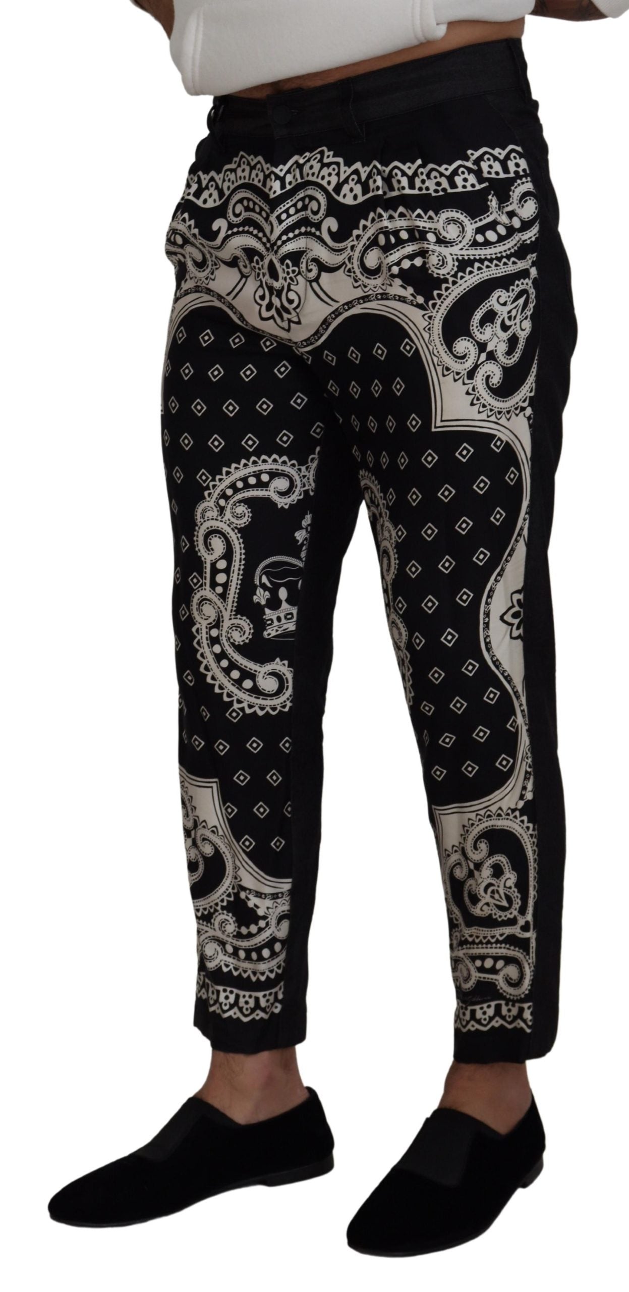 Zwarte zijden bandana print broek