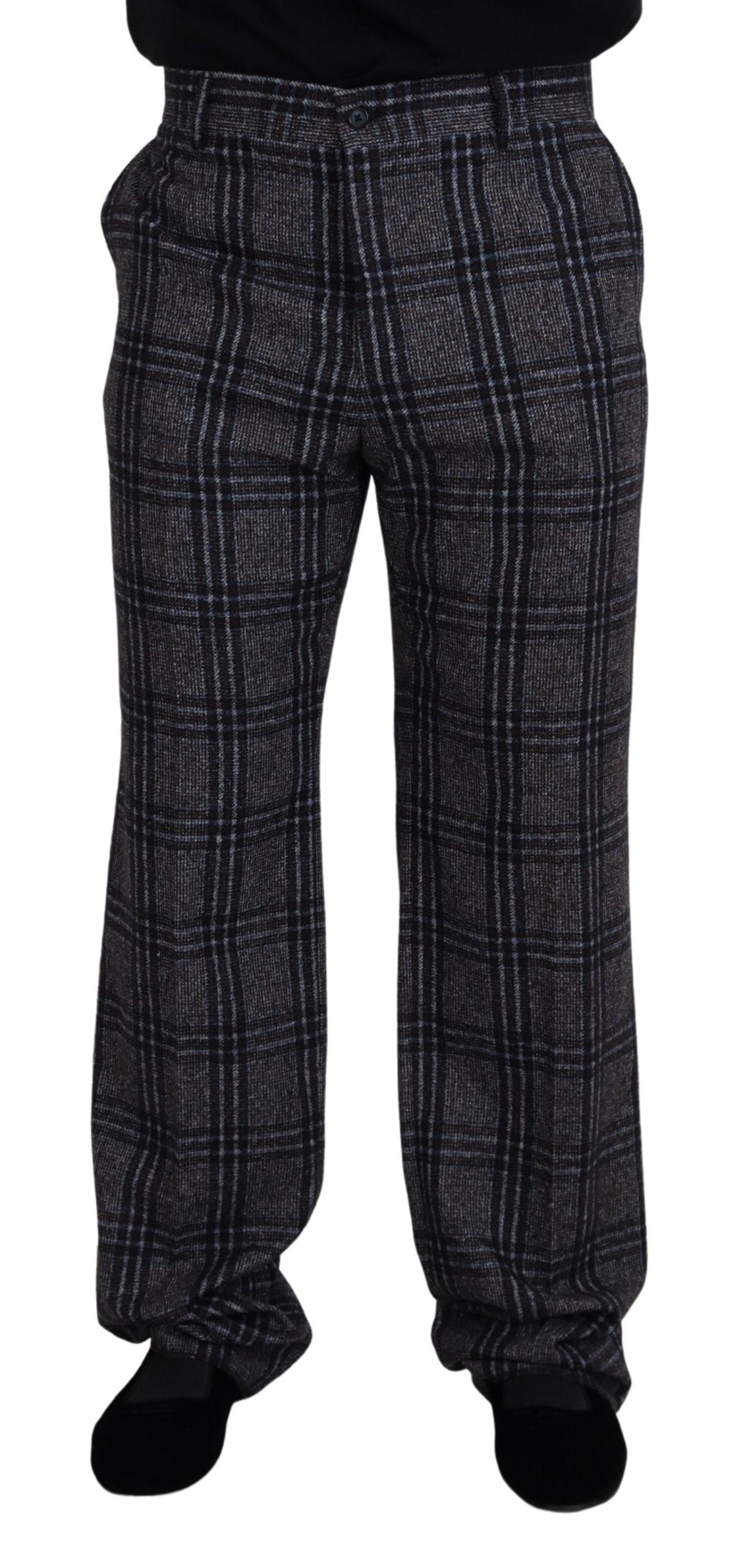 Pantalón Elegante Mezcla Alpaca Cuadros Gris