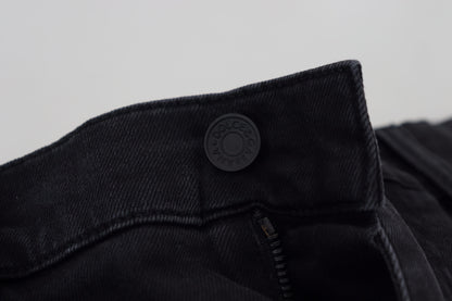 Zwarte katoenen denim jeans met patchborduurwerk