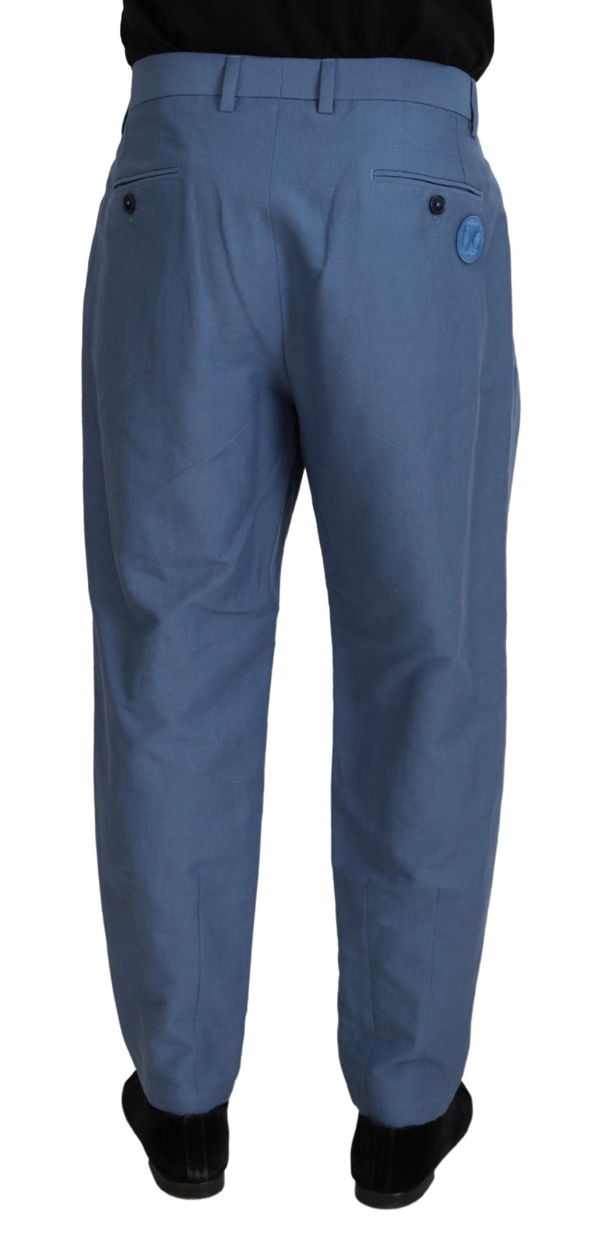 Pantalón Elegante Azul De Lino-Algodón