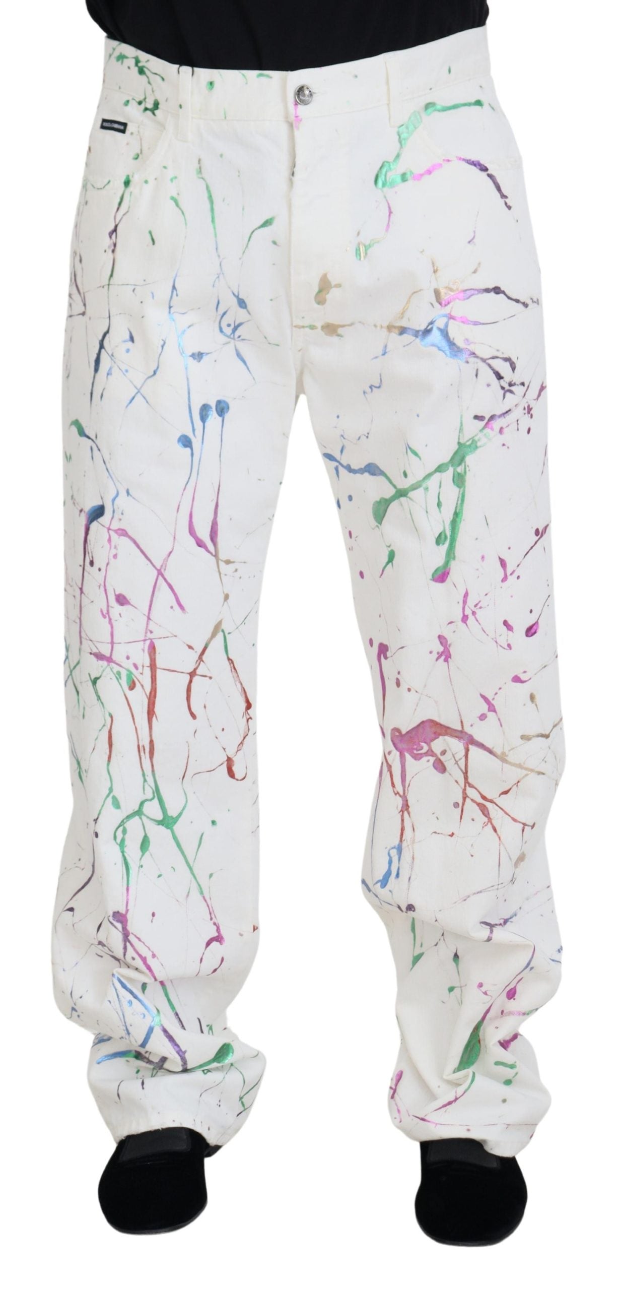 Witte katoenen denimbroek met splashprint