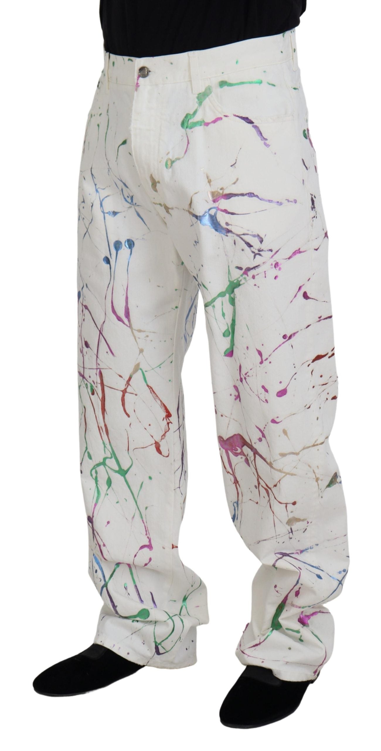 Witte katoenen denimbroek met splashprint