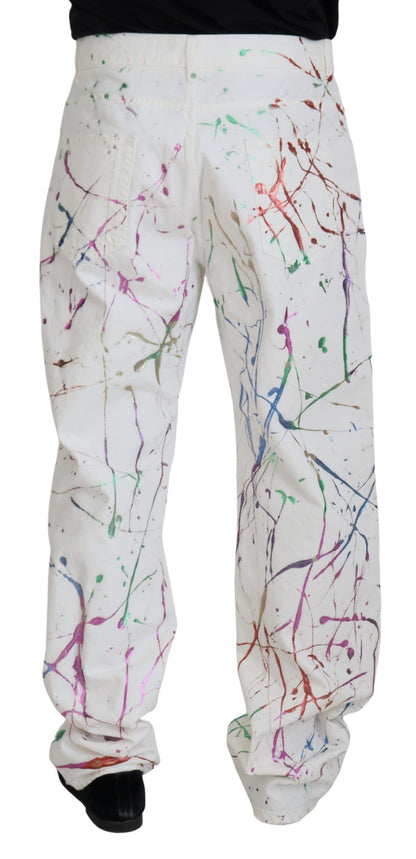 Witte katoenen denimbroek met splashprint