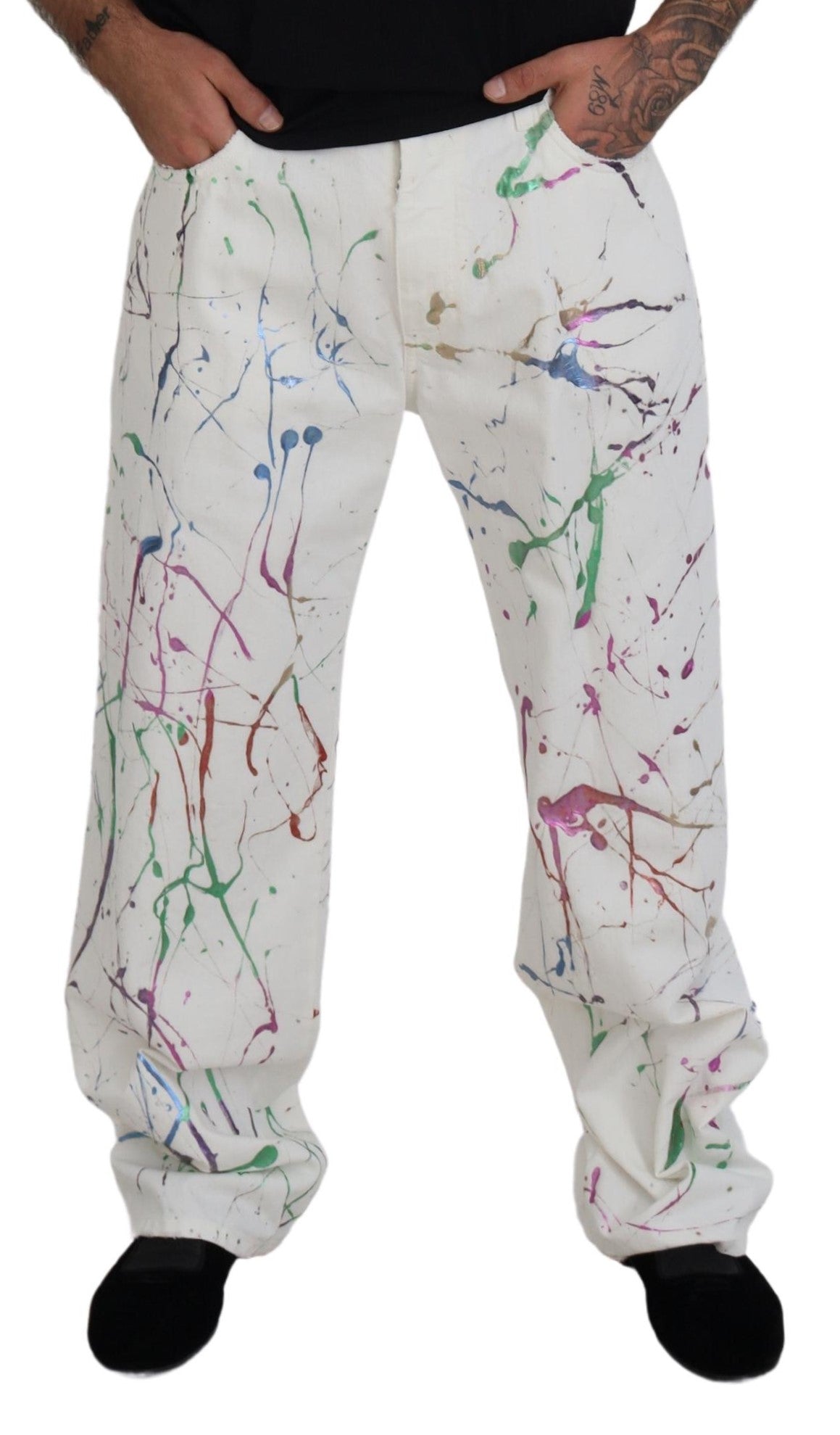 Witte katoenen denimbroek met splashprint