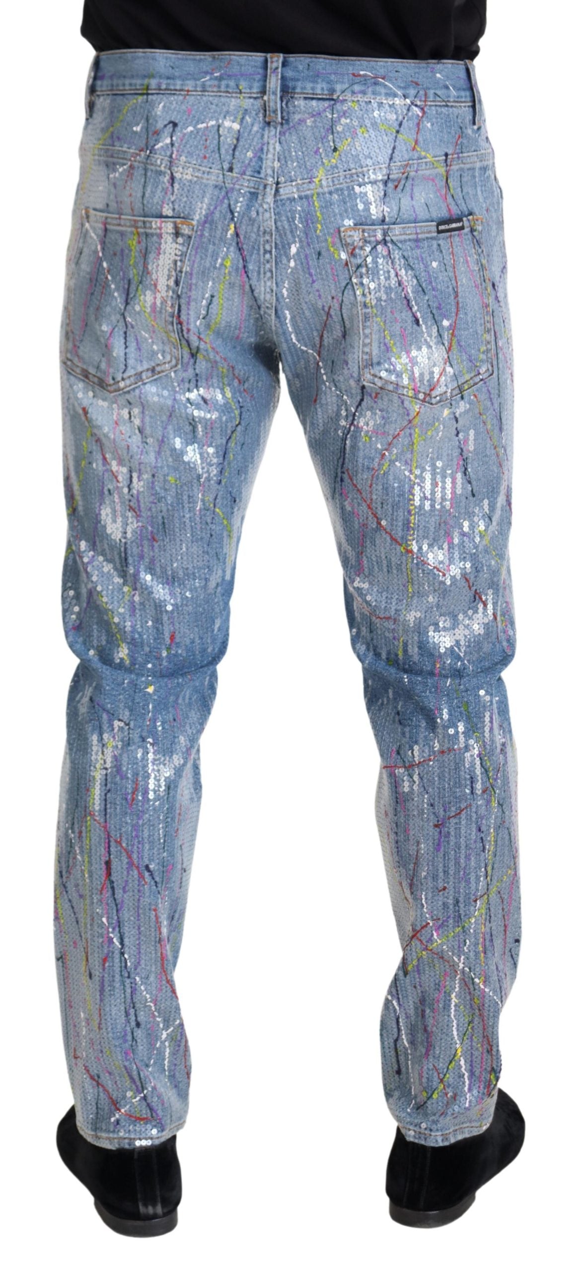 Blauwe katoenen denim jeans met splashprint