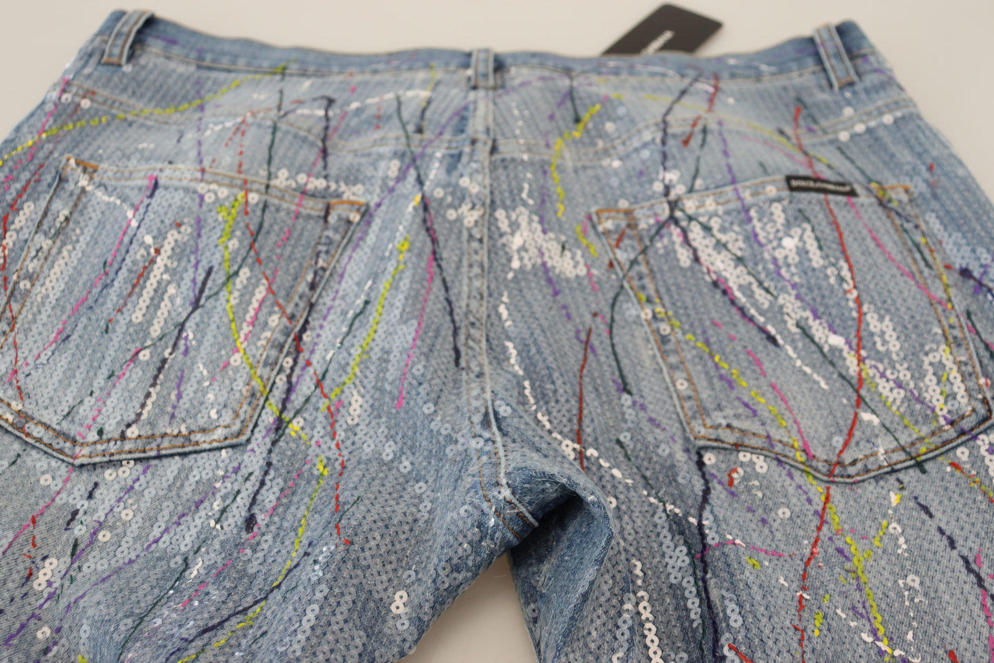 Blauwe katoenen denim jeans met splashprint