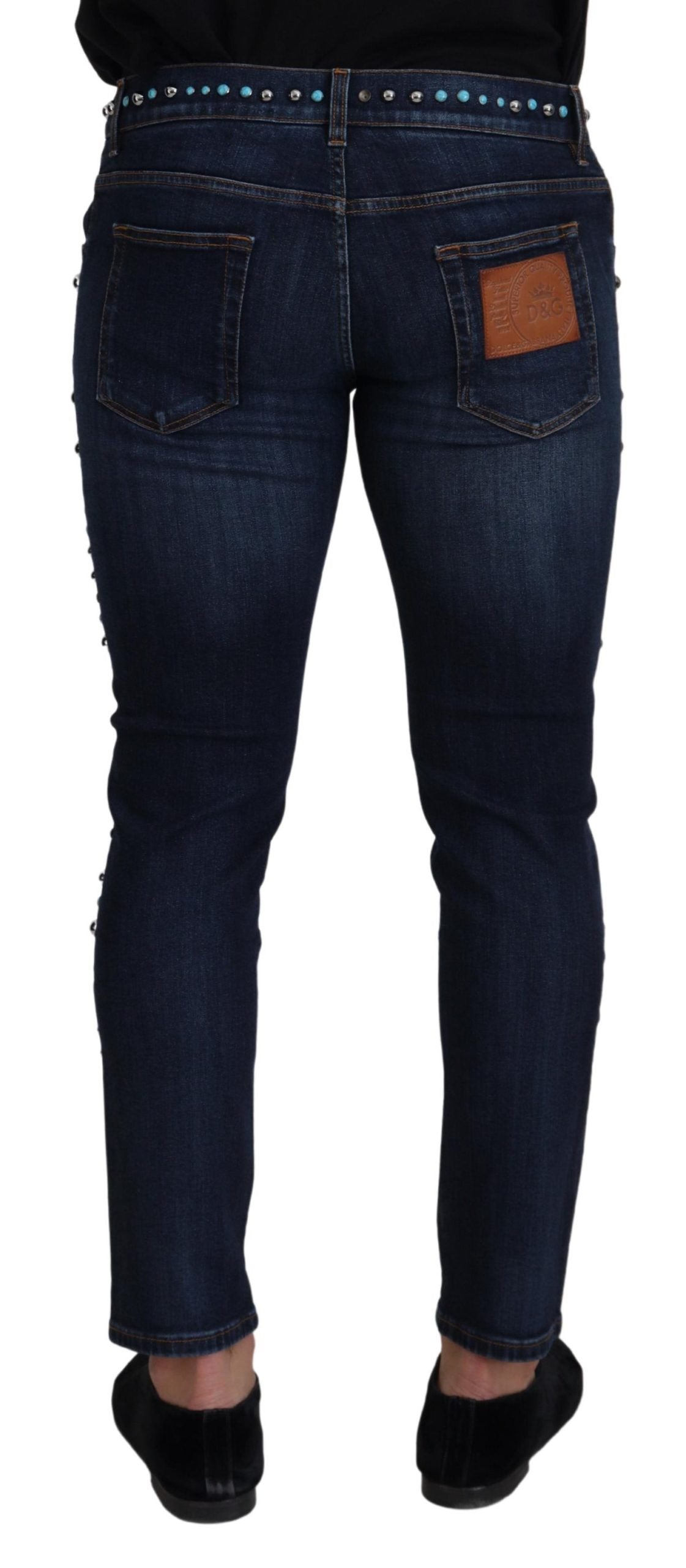 Blauwe katoenen denim jeans met lage taille en studs