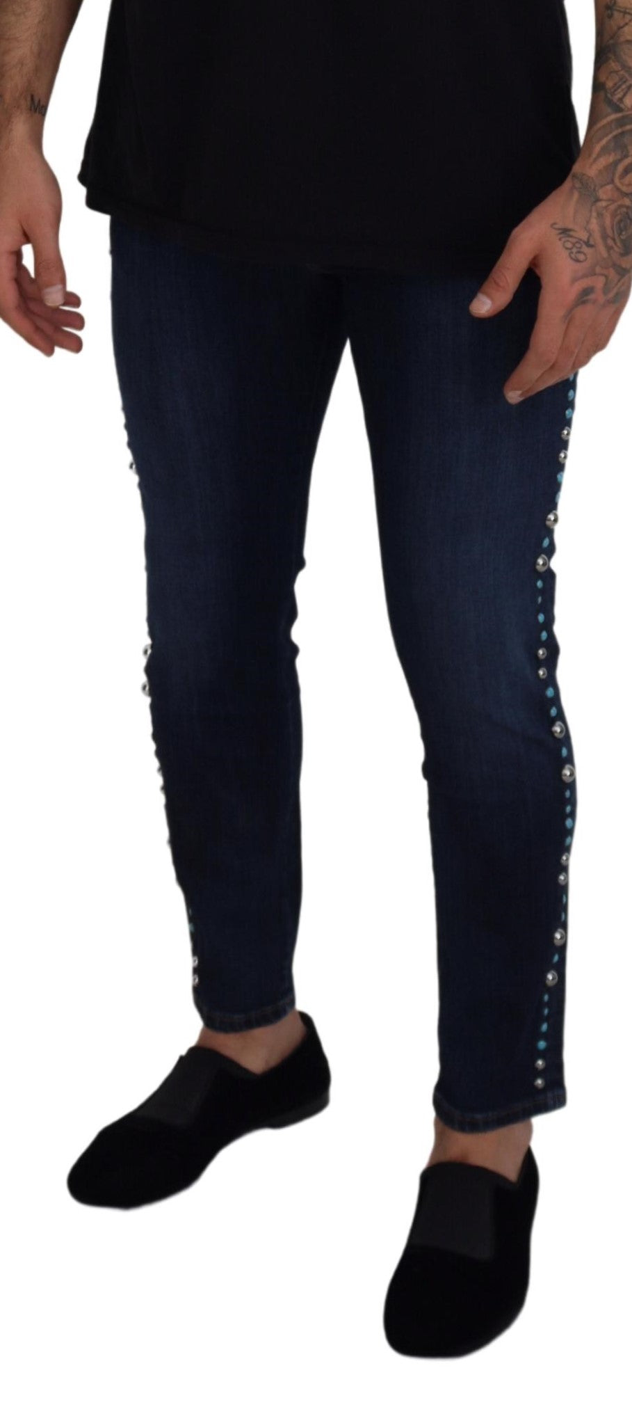 Blauwe katoenen denim jeans met lage taille en studs