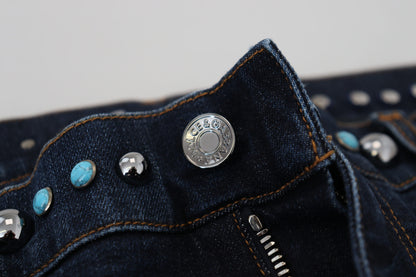 Blauwe katoenen denim jeans met lage taille en studs